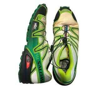 Mens Solomon Speed cross green white trail running shoes slightly worn sz 13